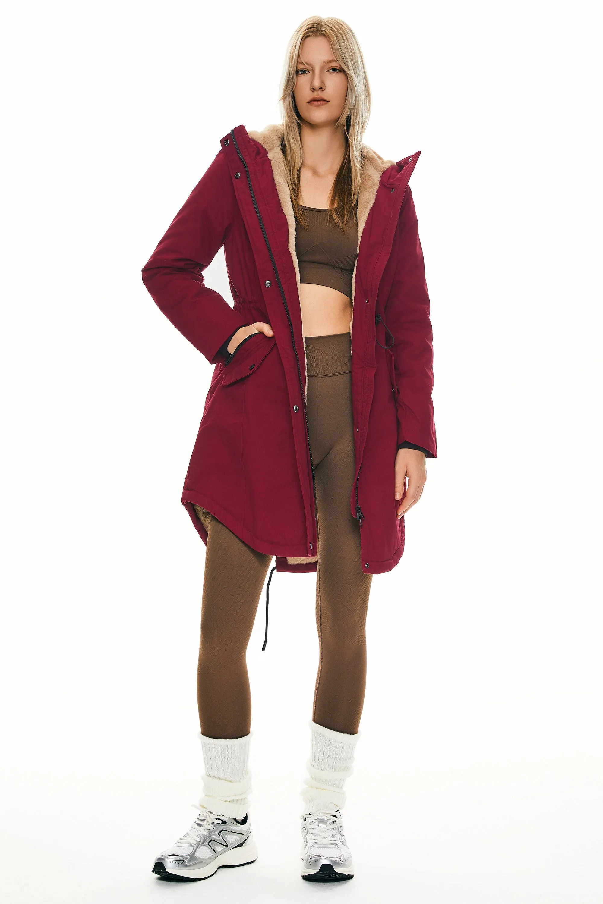 Drawstring Waist Fleece-Lined Parka