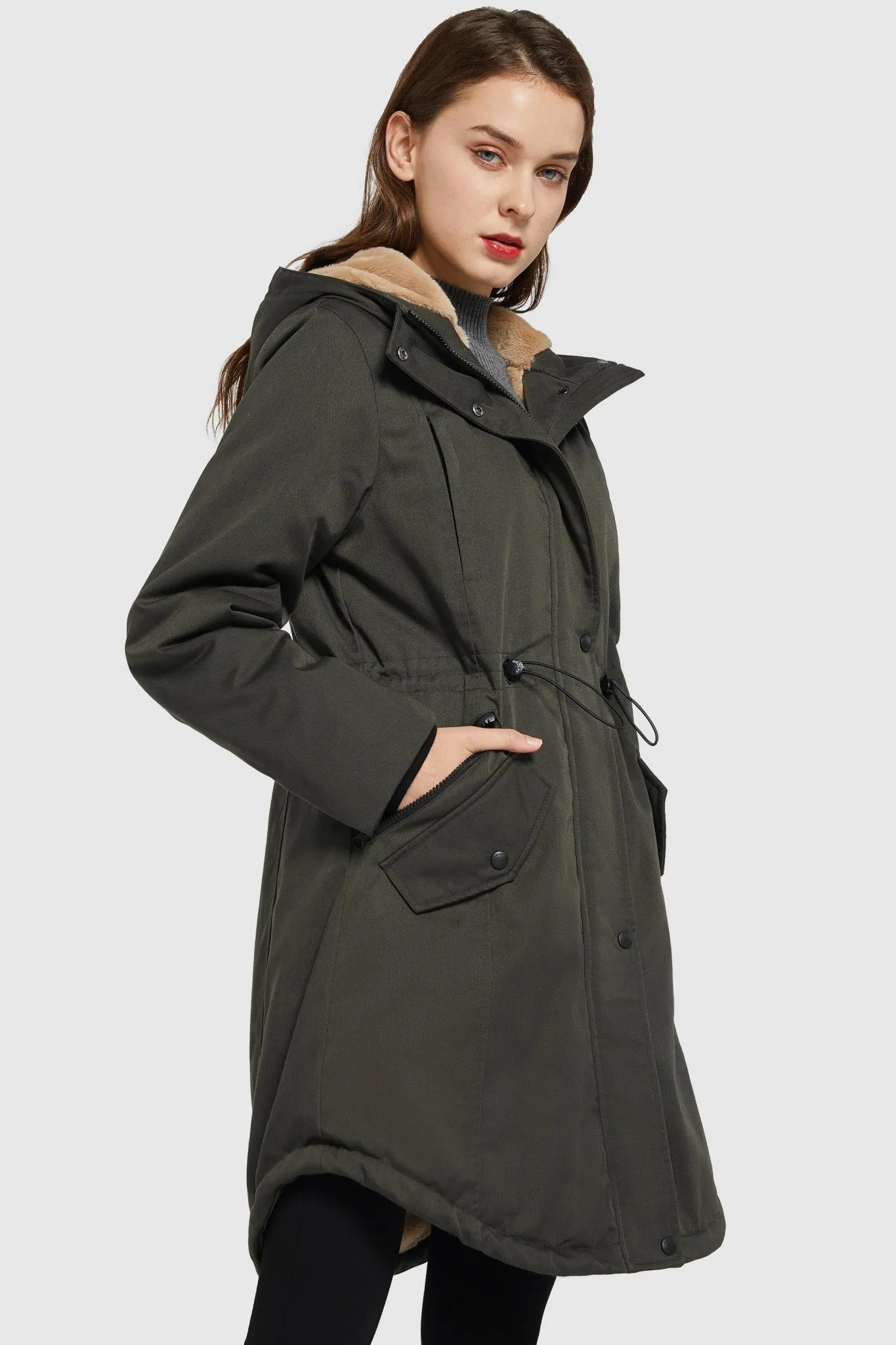 Drawstring Waist Fleece-Lined Parka