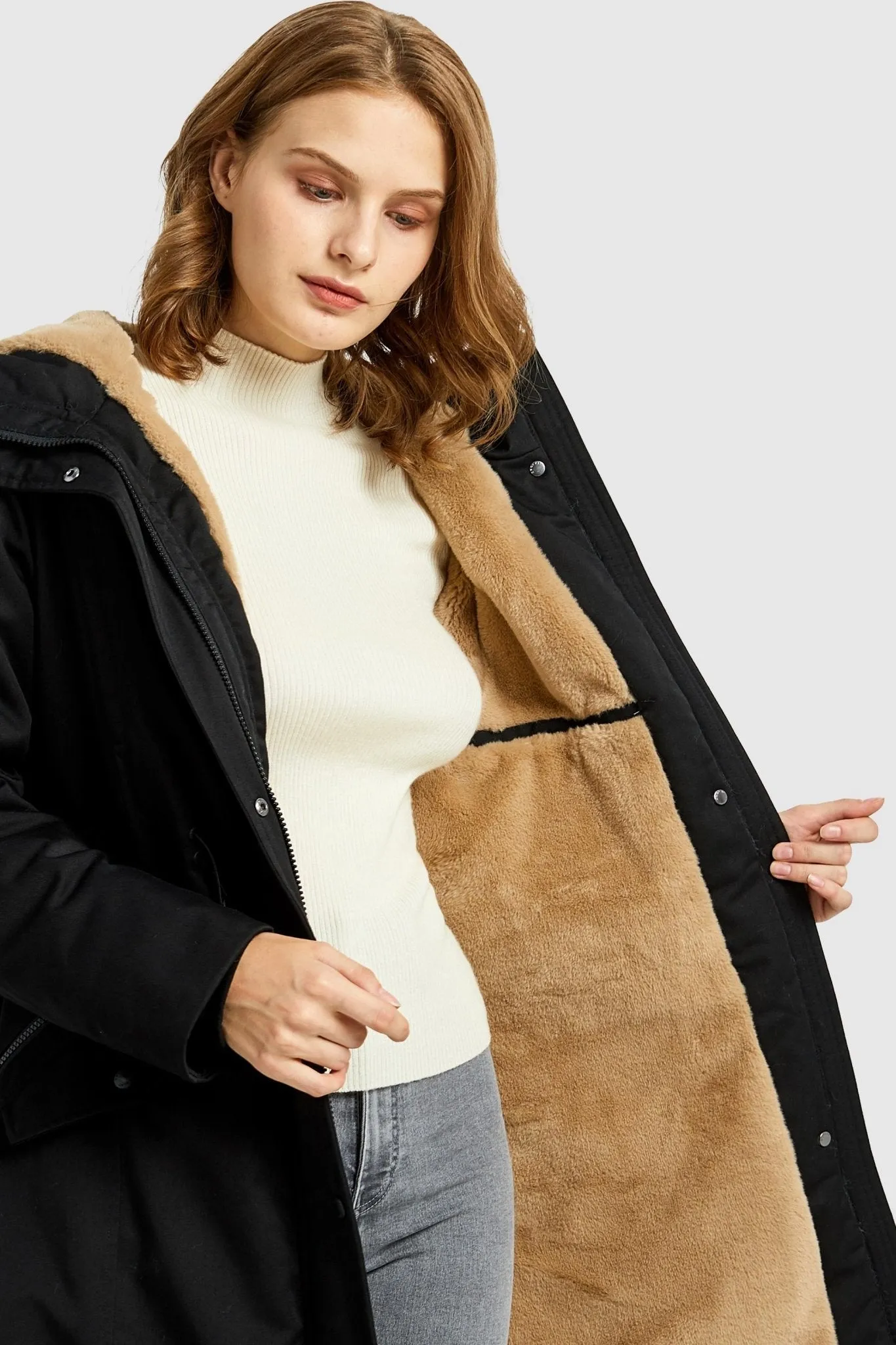 Drawstring Waist Fleece-Lined Parka