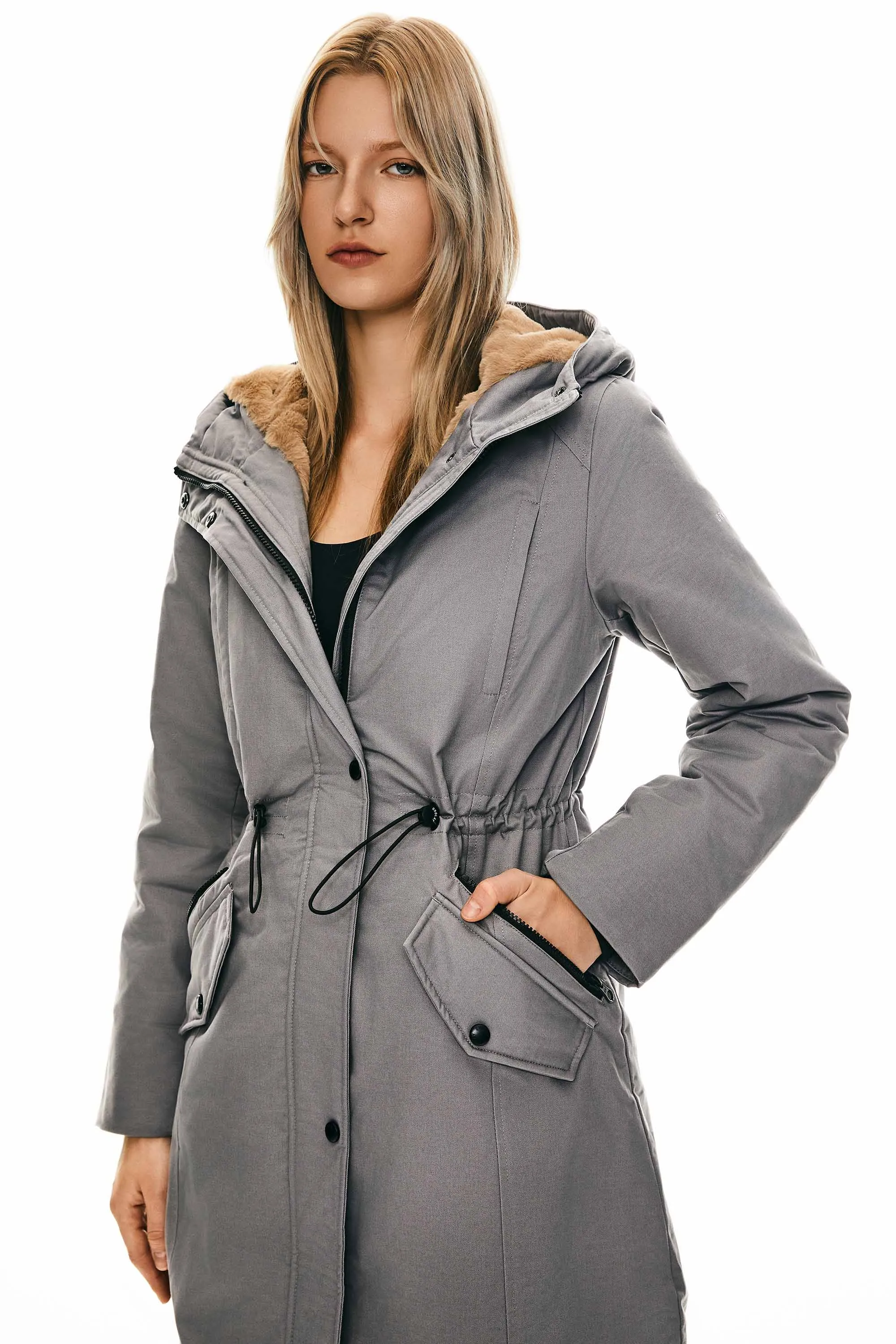 Drawstring Waist Fleece-Lined Parka