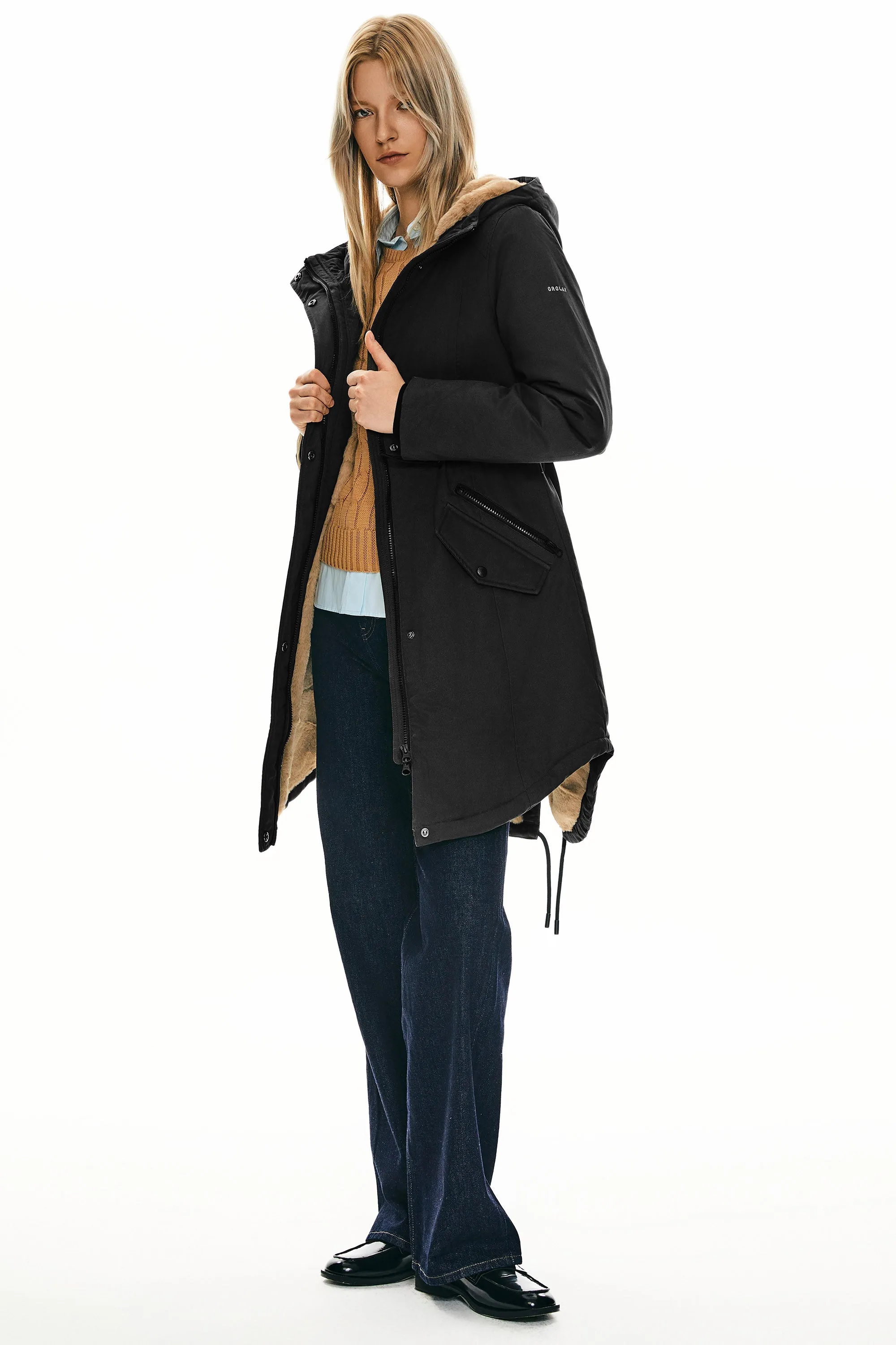 Drawstring Waist Fleece-Lined Parka