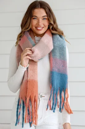 DUSTY PEACH   BLUE FLUFFY SCARF