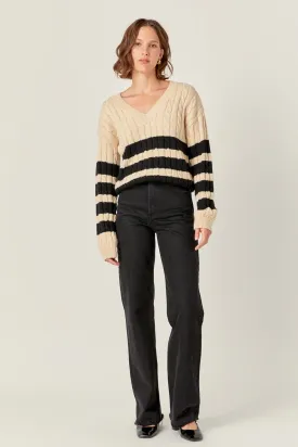 English Factory - Striped Cable Knit Sweater