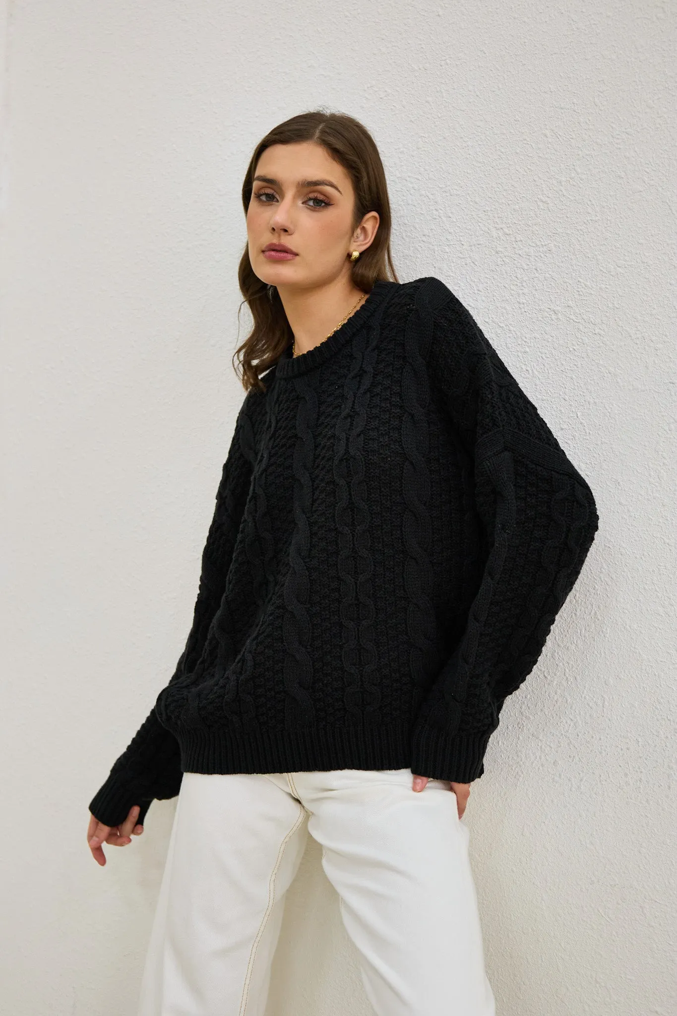 Faith Black Cable Knit Sweater