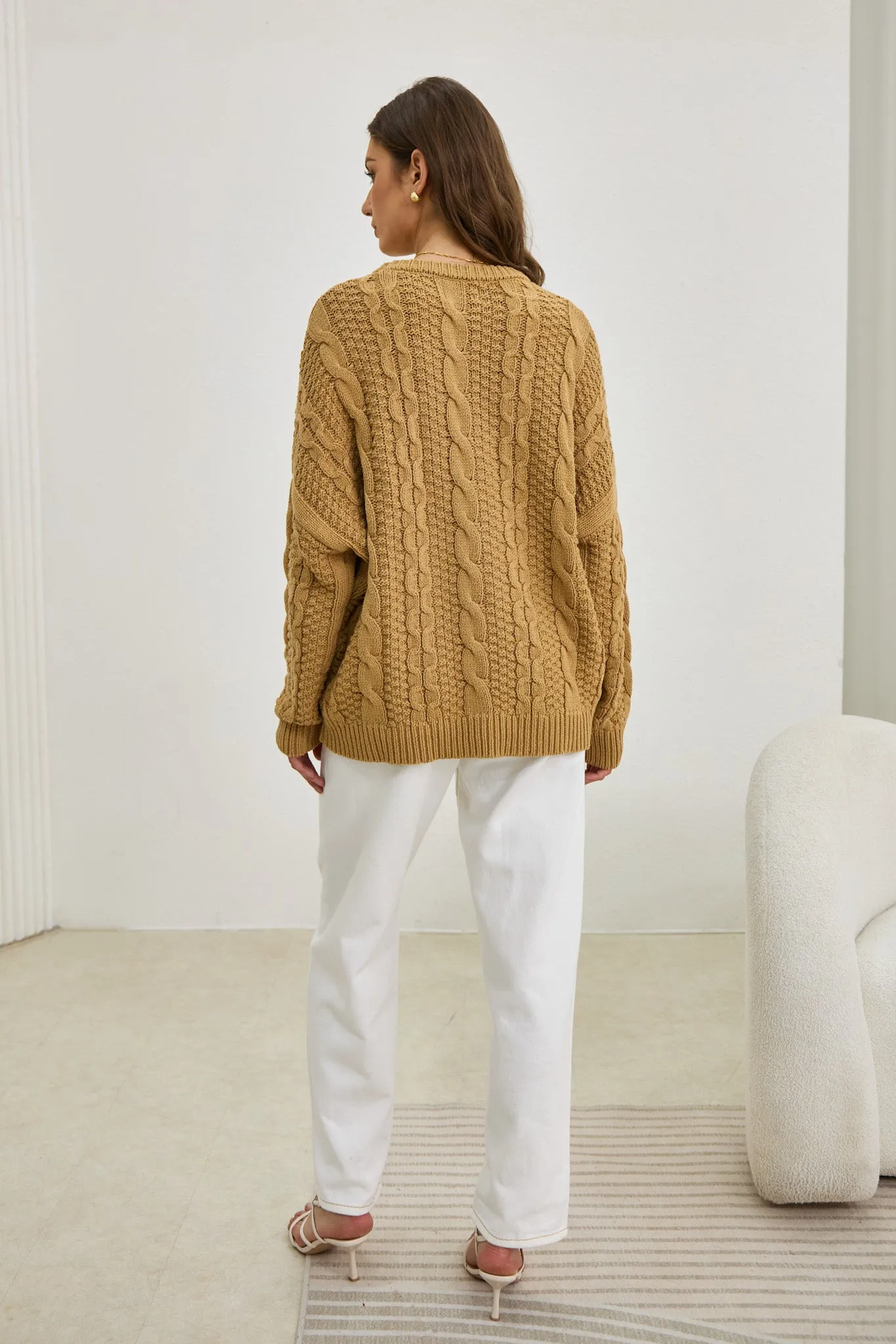 Faith Mocha Cable Knit Sweater