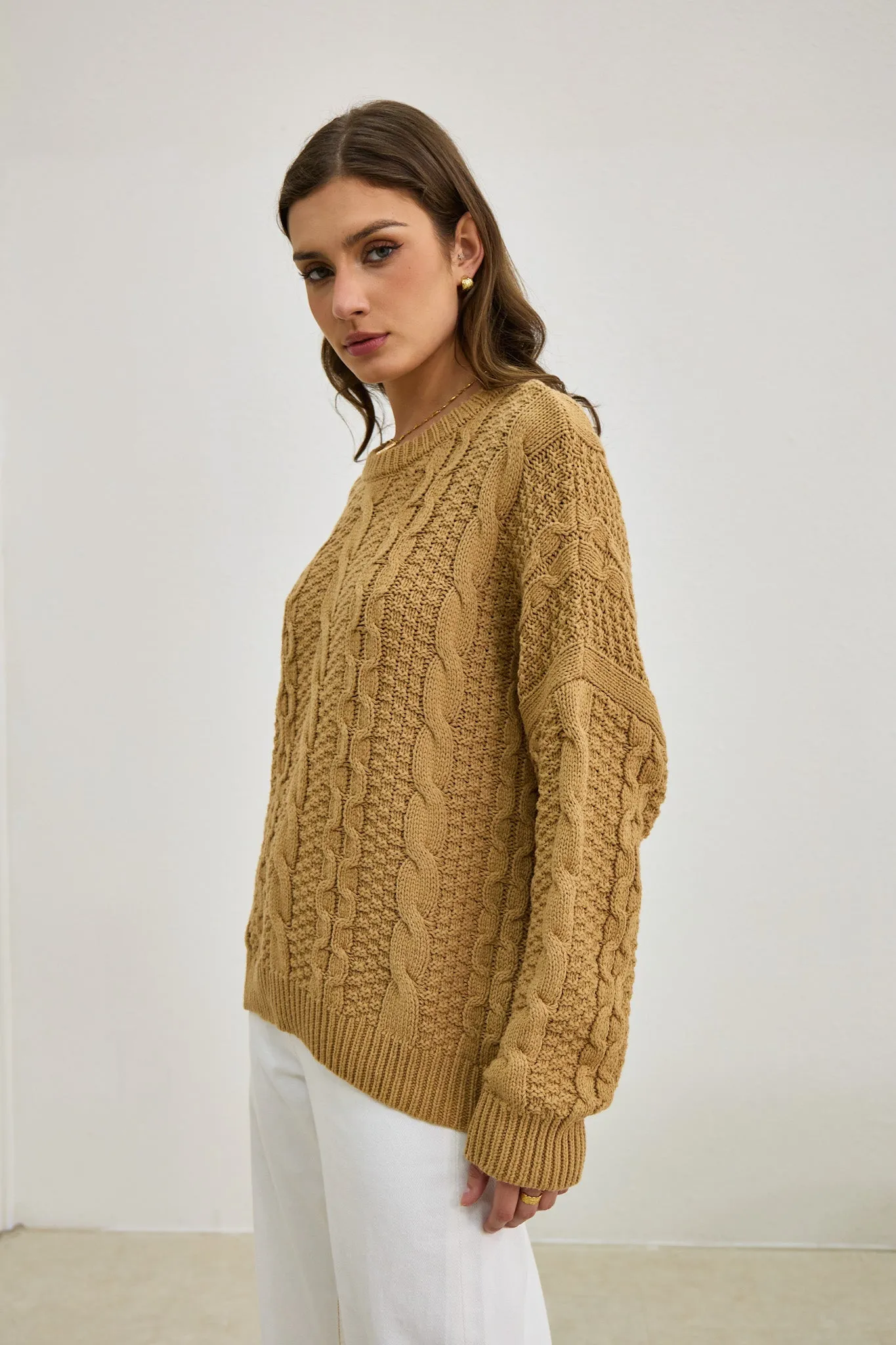 Faith Mocha Cable Knit Sweater