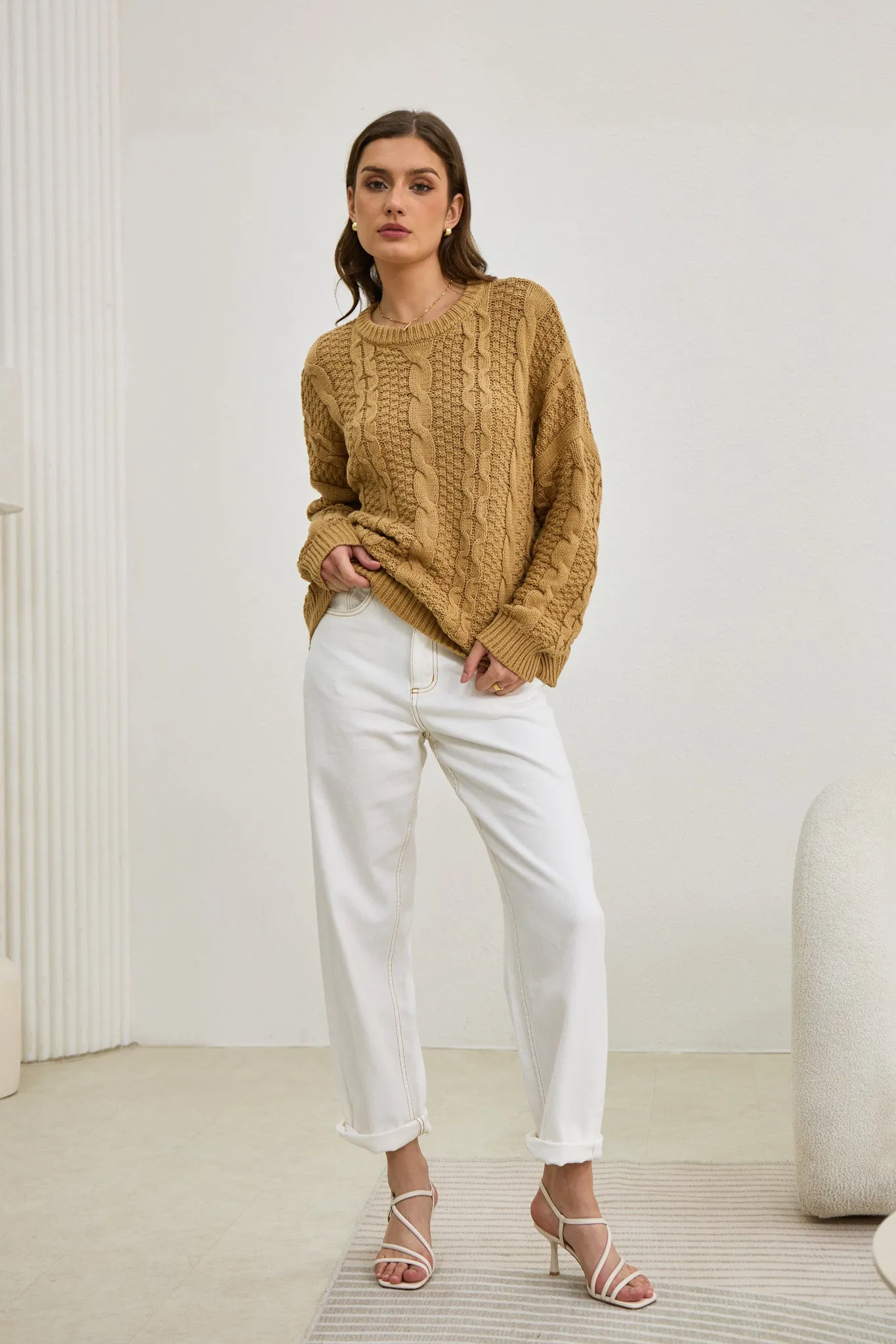 Faith Mocha Cable Knit Sweater