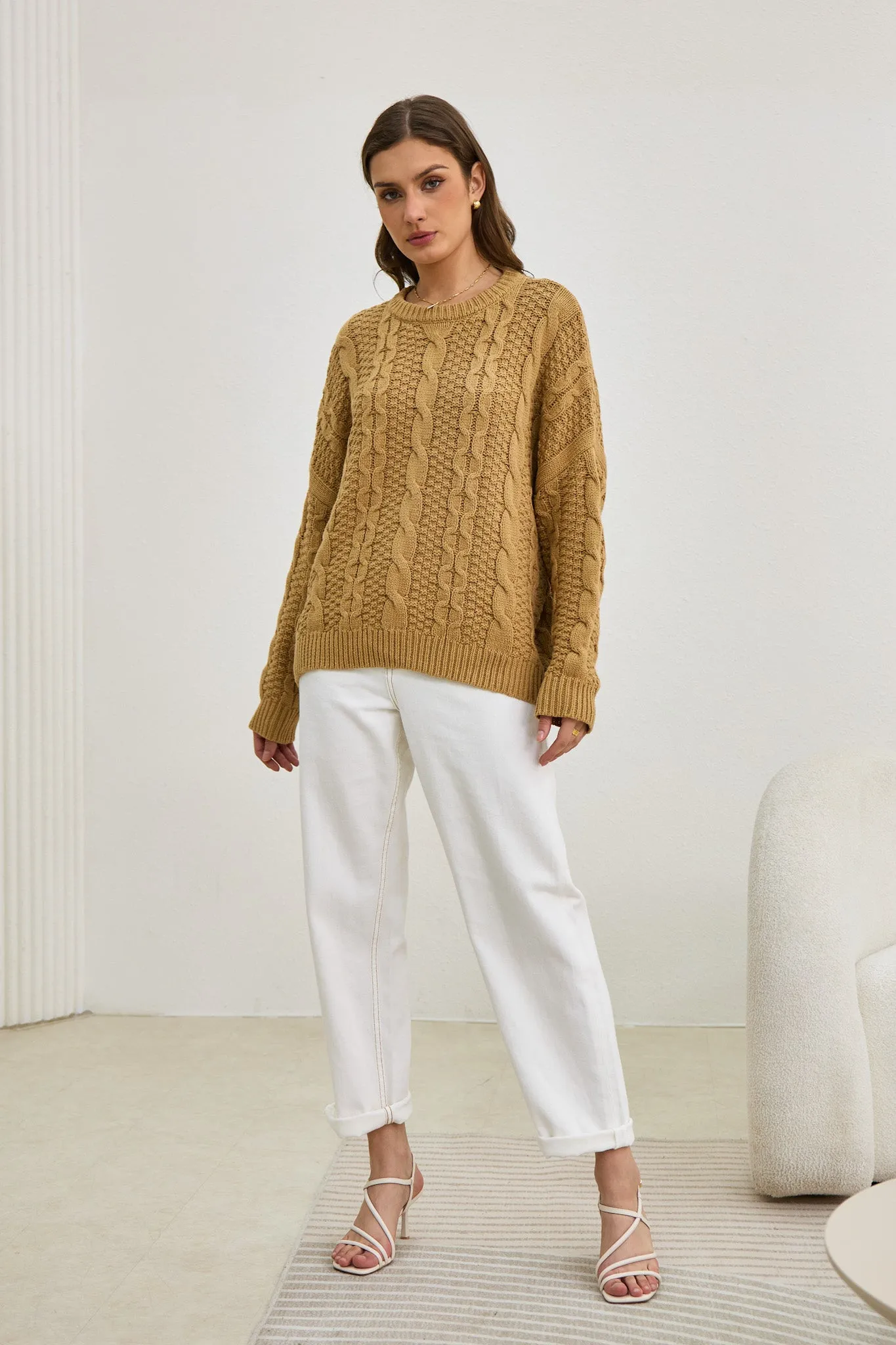 Faith Mocha Cable Knit Sweater