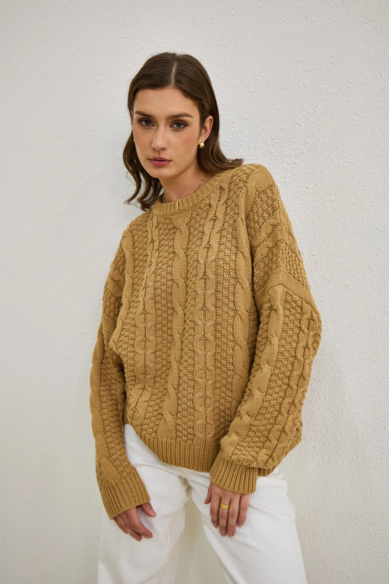 Faith Mocha Cable Knit Sweater