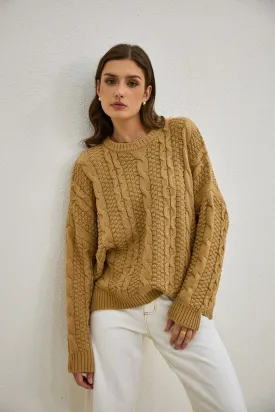 Faith Mocha Cable Knit Sweater