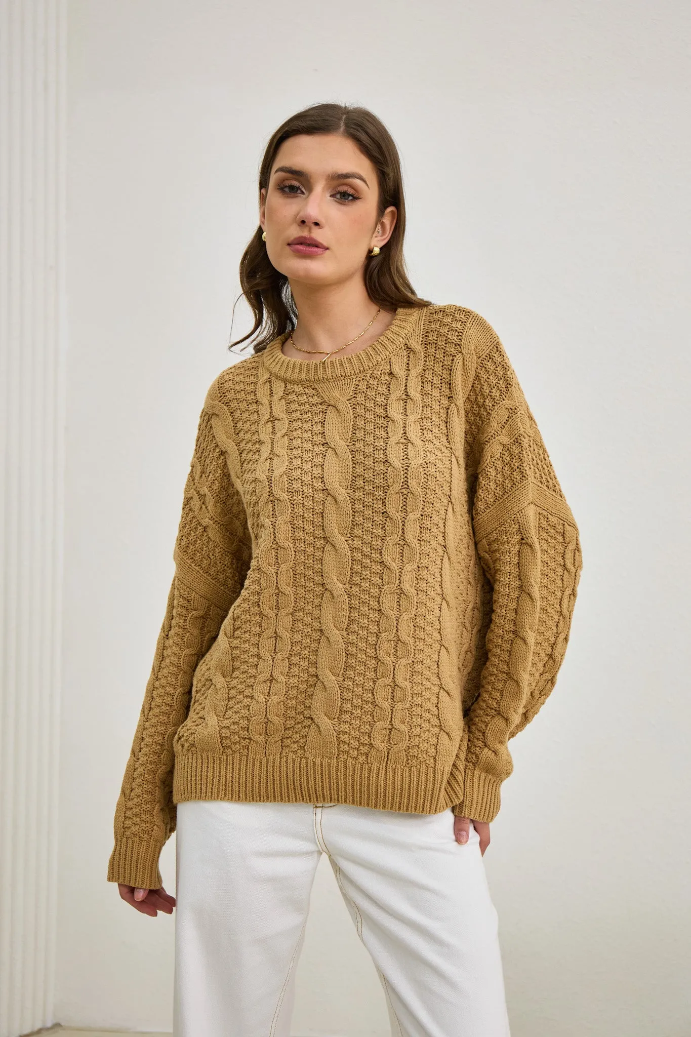 Faith Mocha Cable Knit Sweater