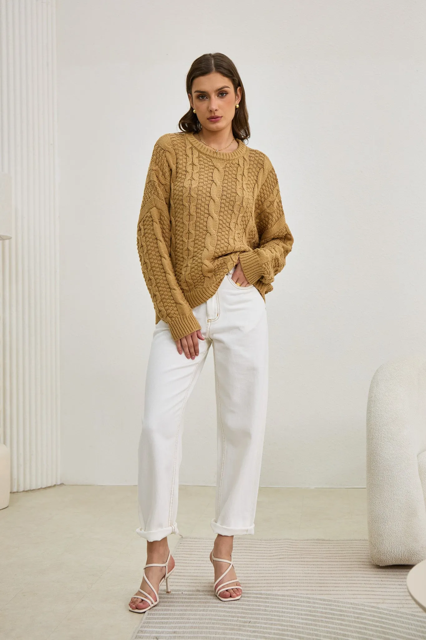 Faith Mocha Cable Knit Sweater