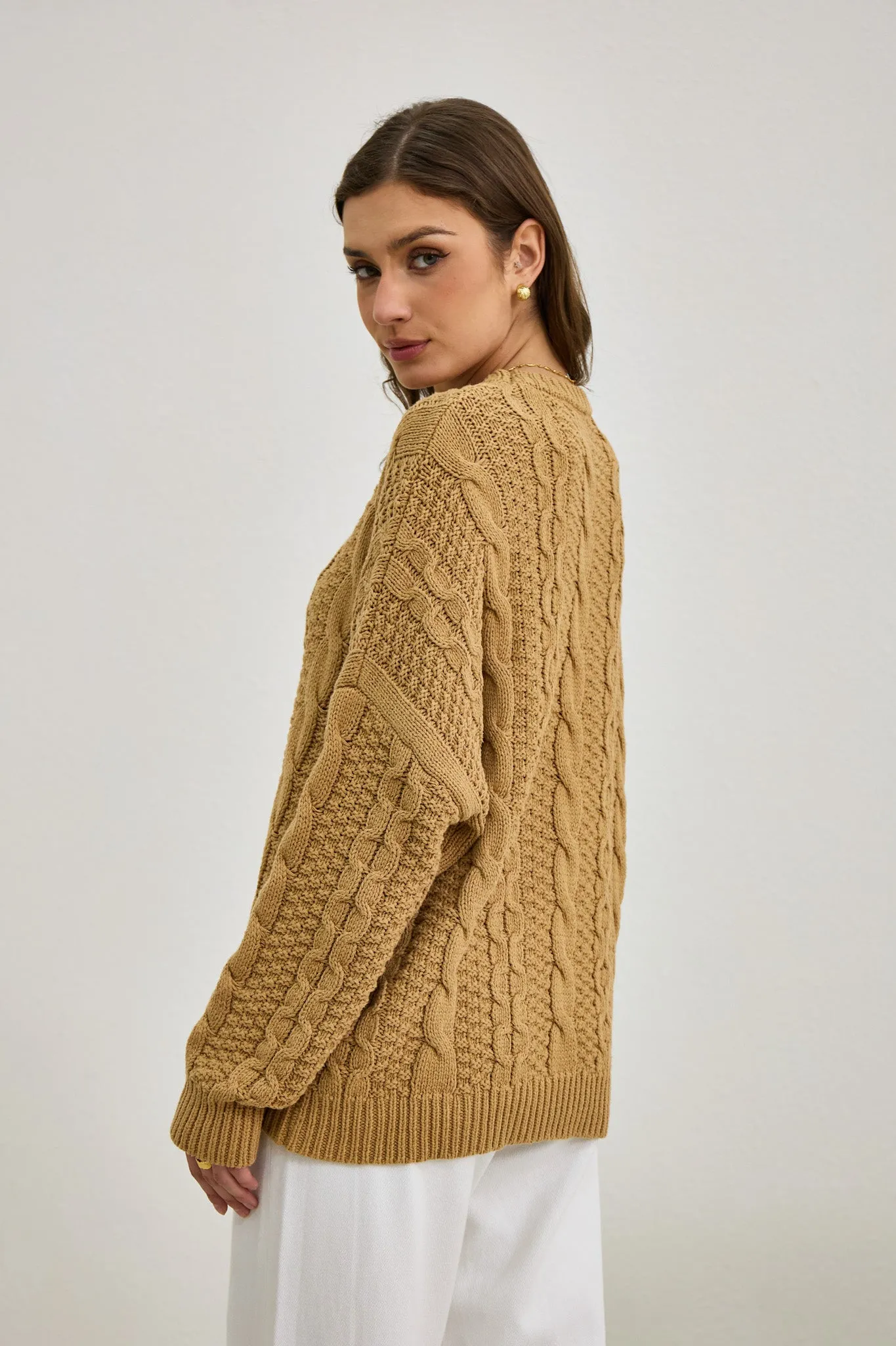 Faith Mocha Cable Knit Sweater