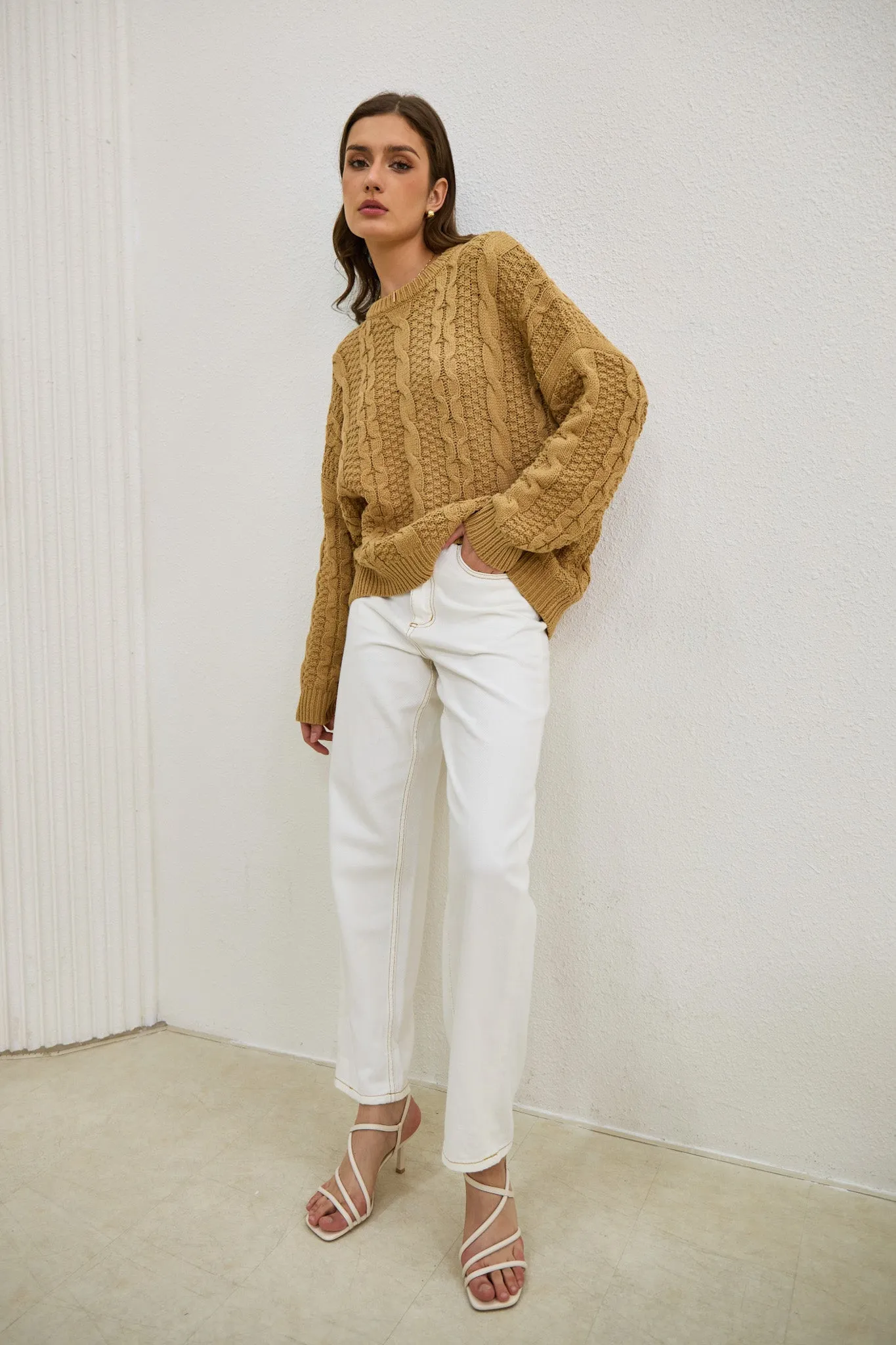 Faith Mocha Cable Knit Sweater