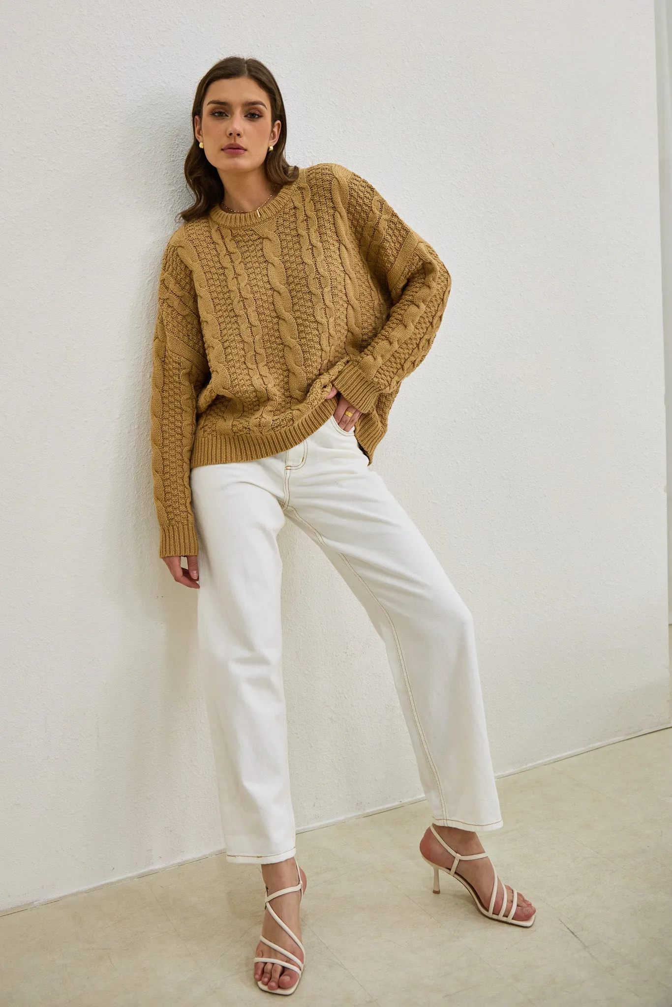 Faith Mocha Cable Knit Sweater