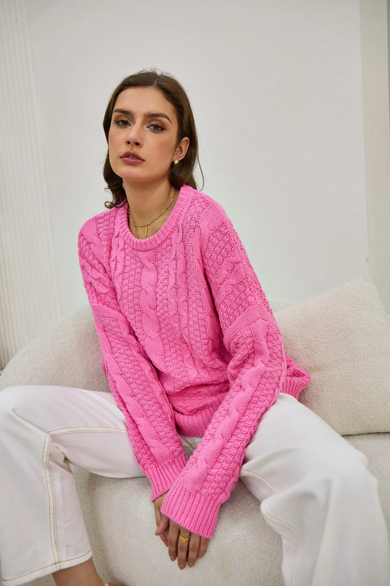 Faith Pink Cable Knit Sweater