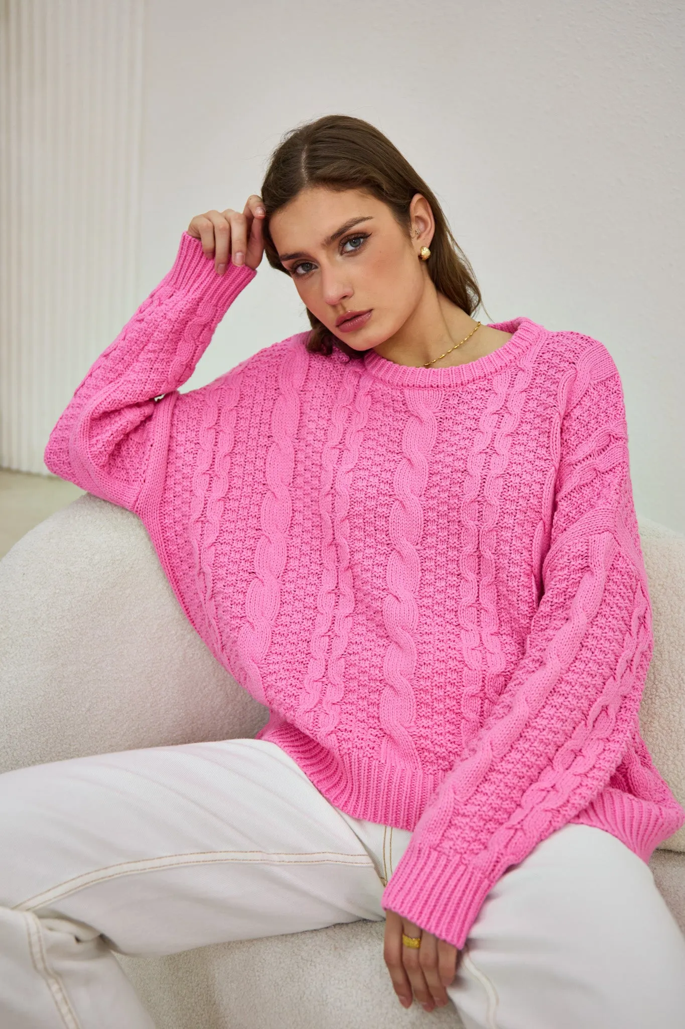 Faith Pink Cable Knit Sweater