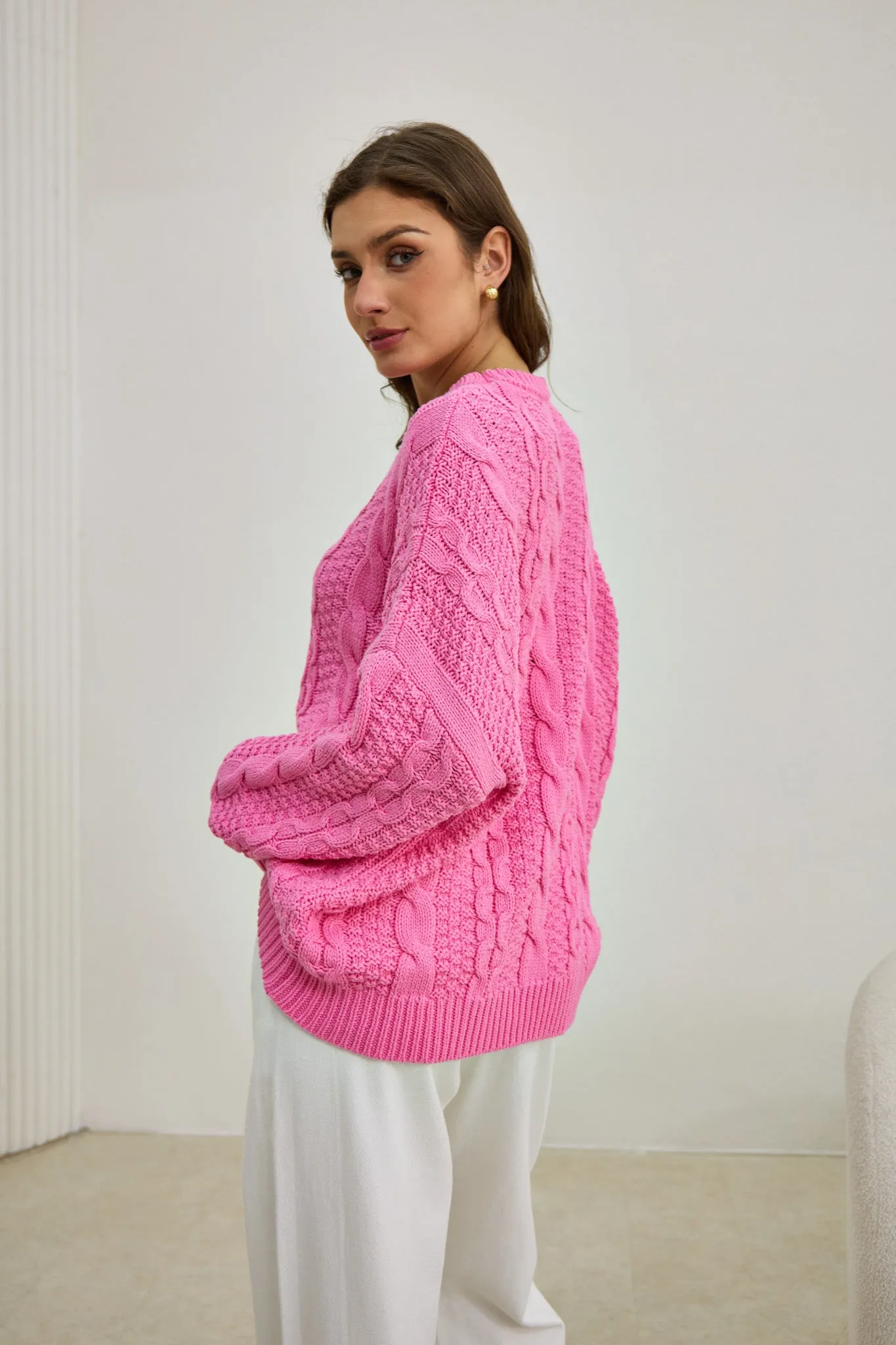 Faith Pink Cable Knit Sweater