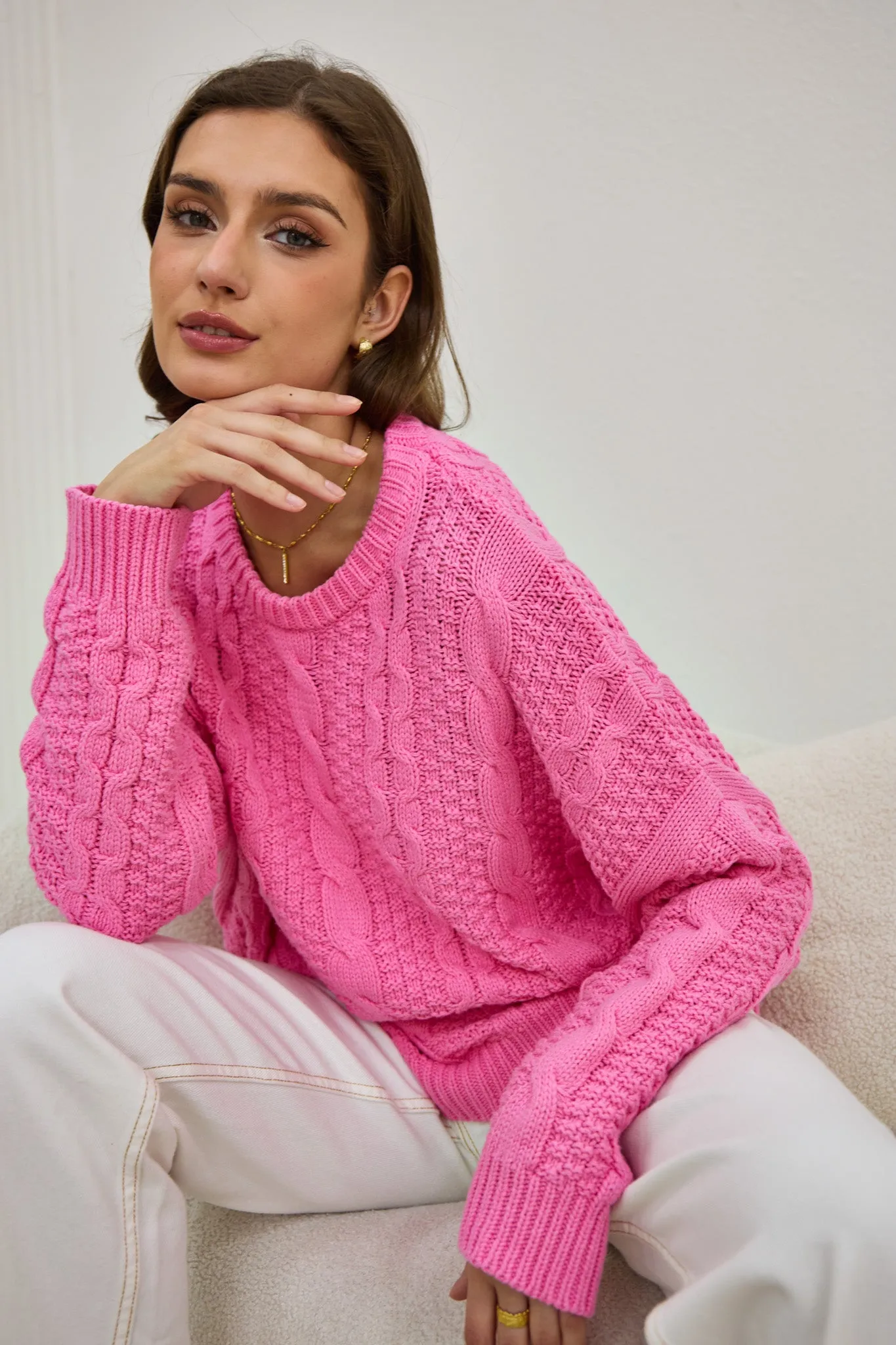 Faith Pink Cable Knit Sweater