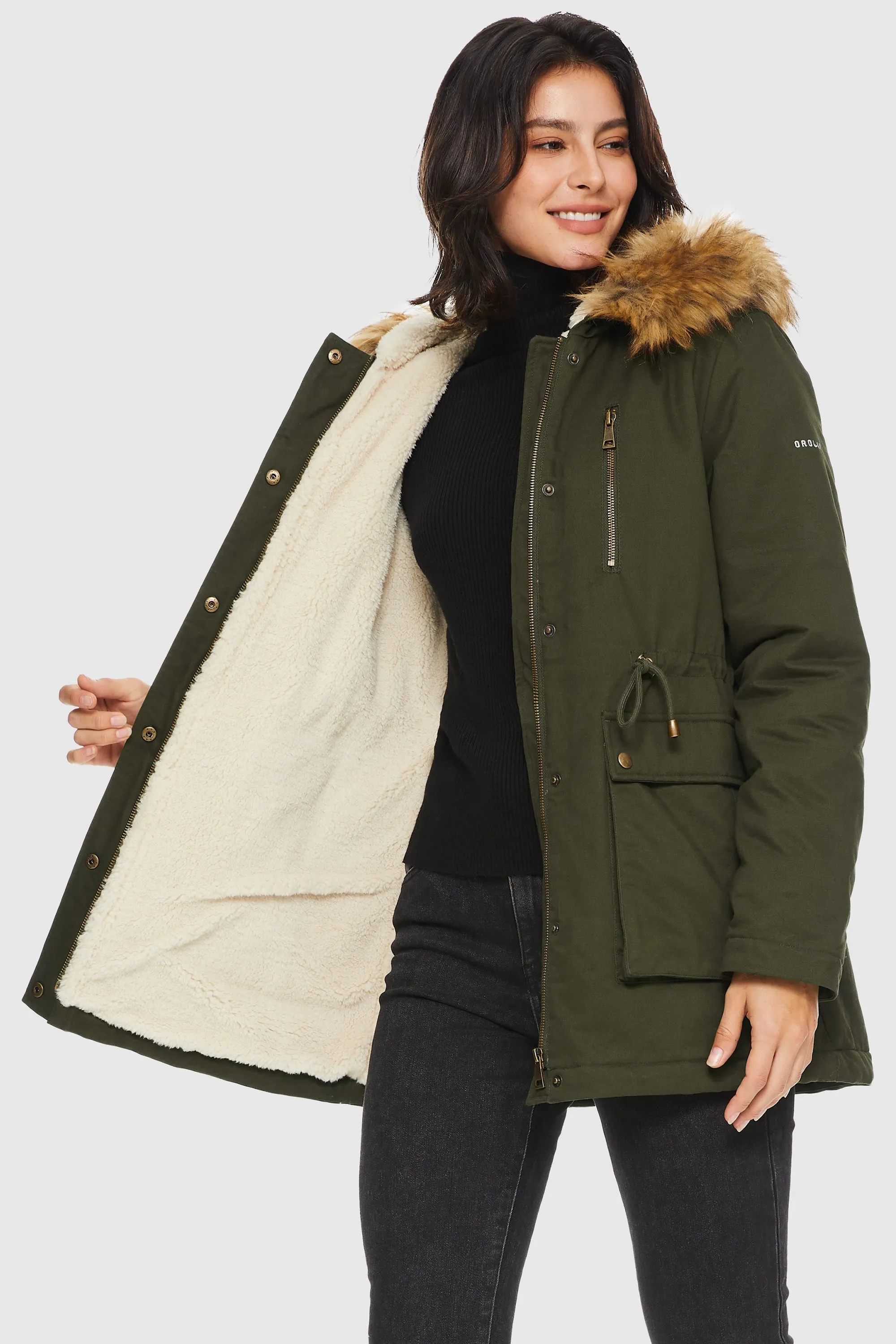 Faux Fur Thickened Hooded Parka Jacket