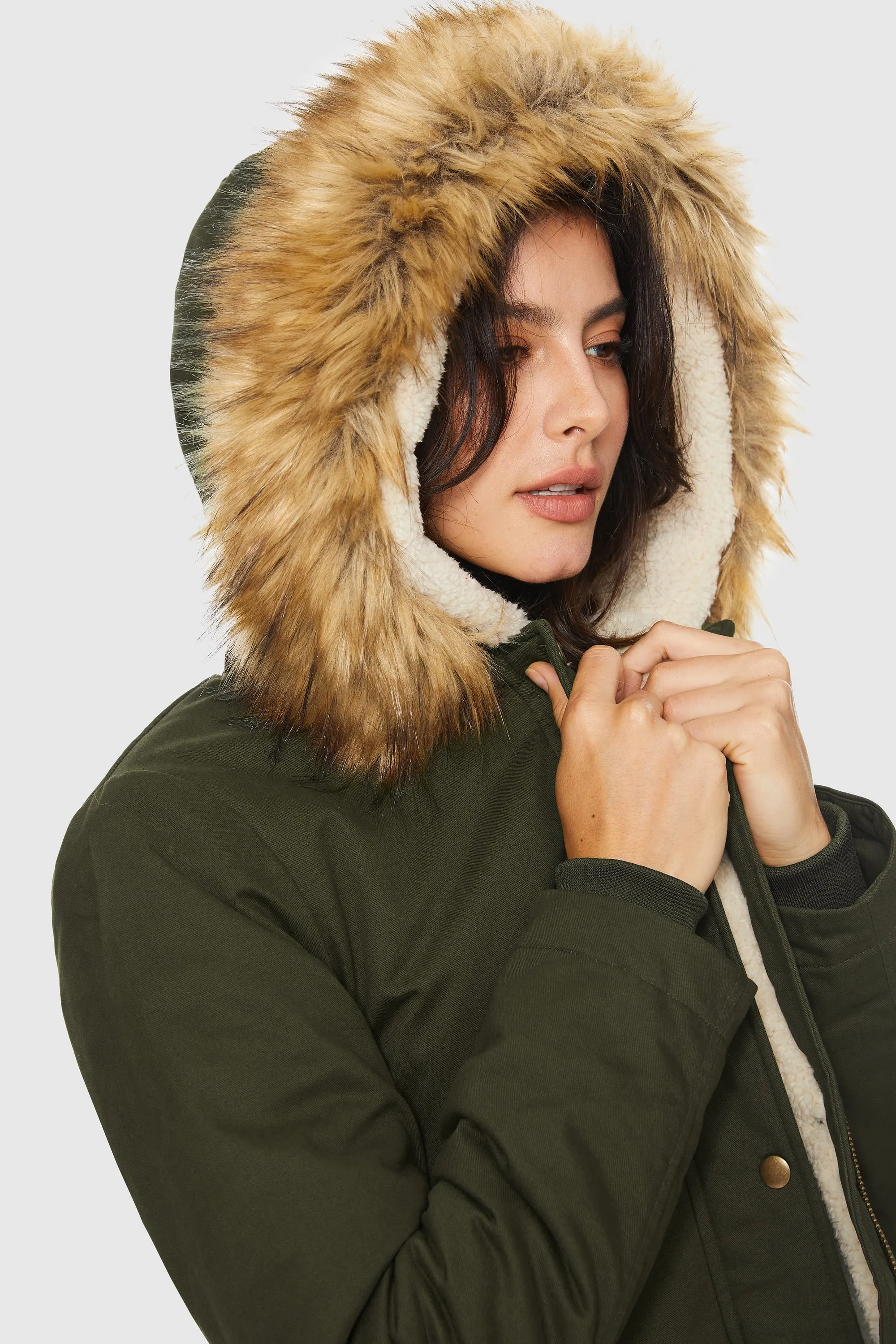 Faux Fur Thickened Hooded Parka Jacket