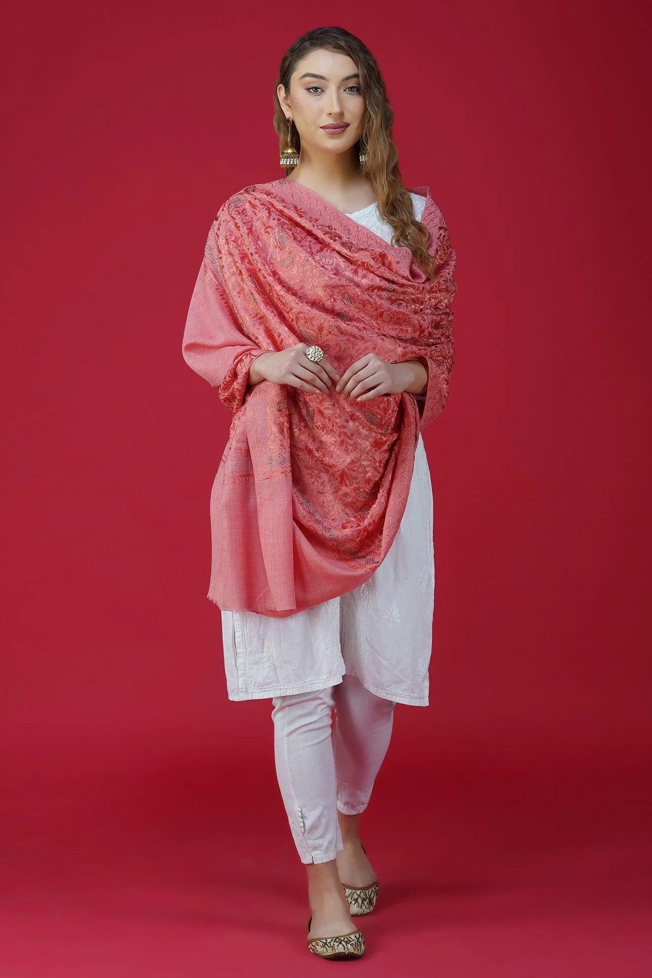 Fine and Stunning Embroidered Pure Woolen  Shawl ST-03