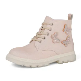 Girls Glittery Ankle Boots Kids Lace Up Combat Boots with Side Zipper