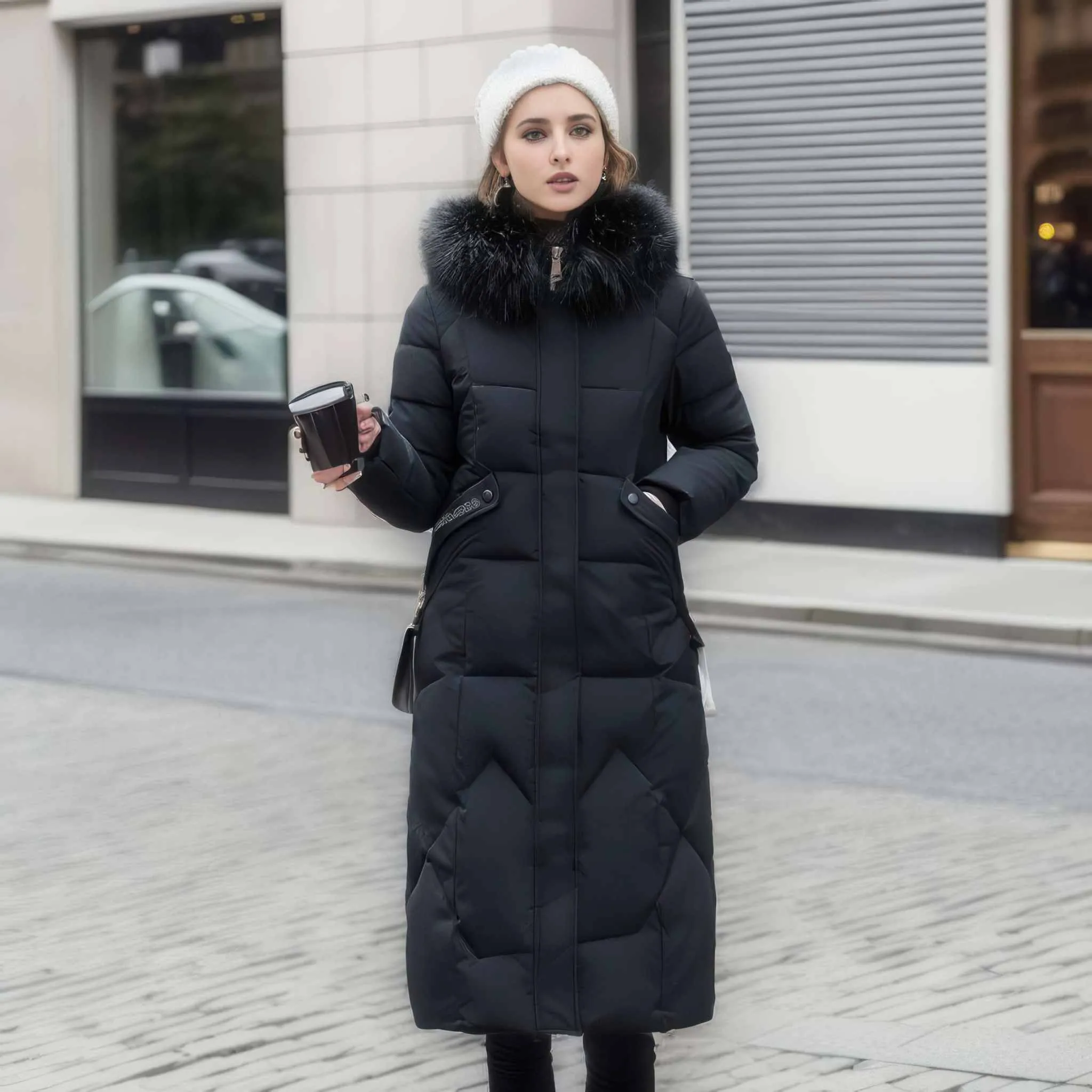 Glow Chic's Over-the-Knee Cotton-Padded Quilted Coat