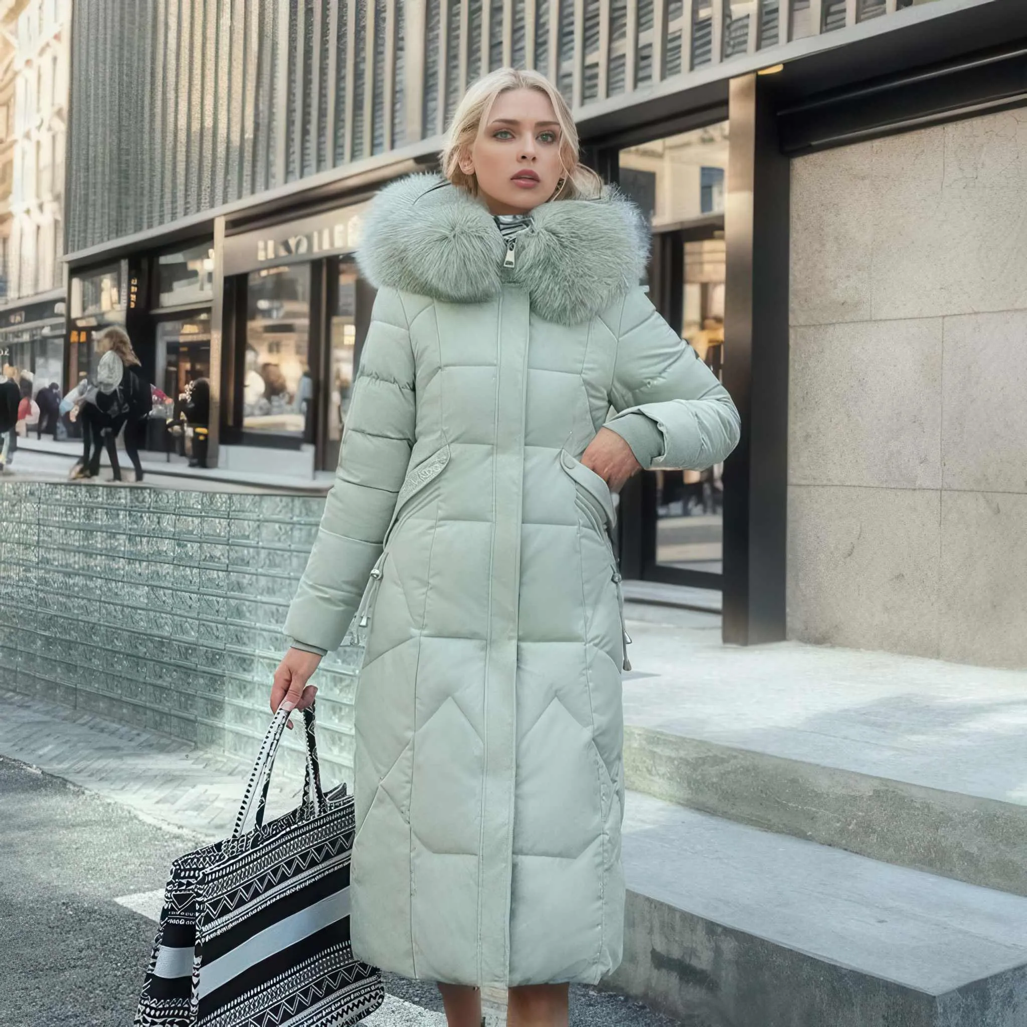 Glow Chic's Over-the-Knee Cotton-Padded Quilted Coat