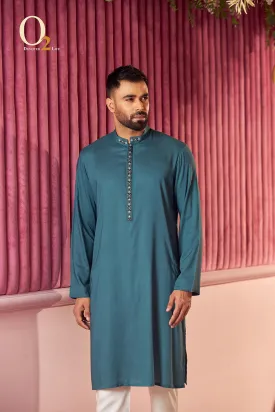 Green Zardozi Classic fit panjabi