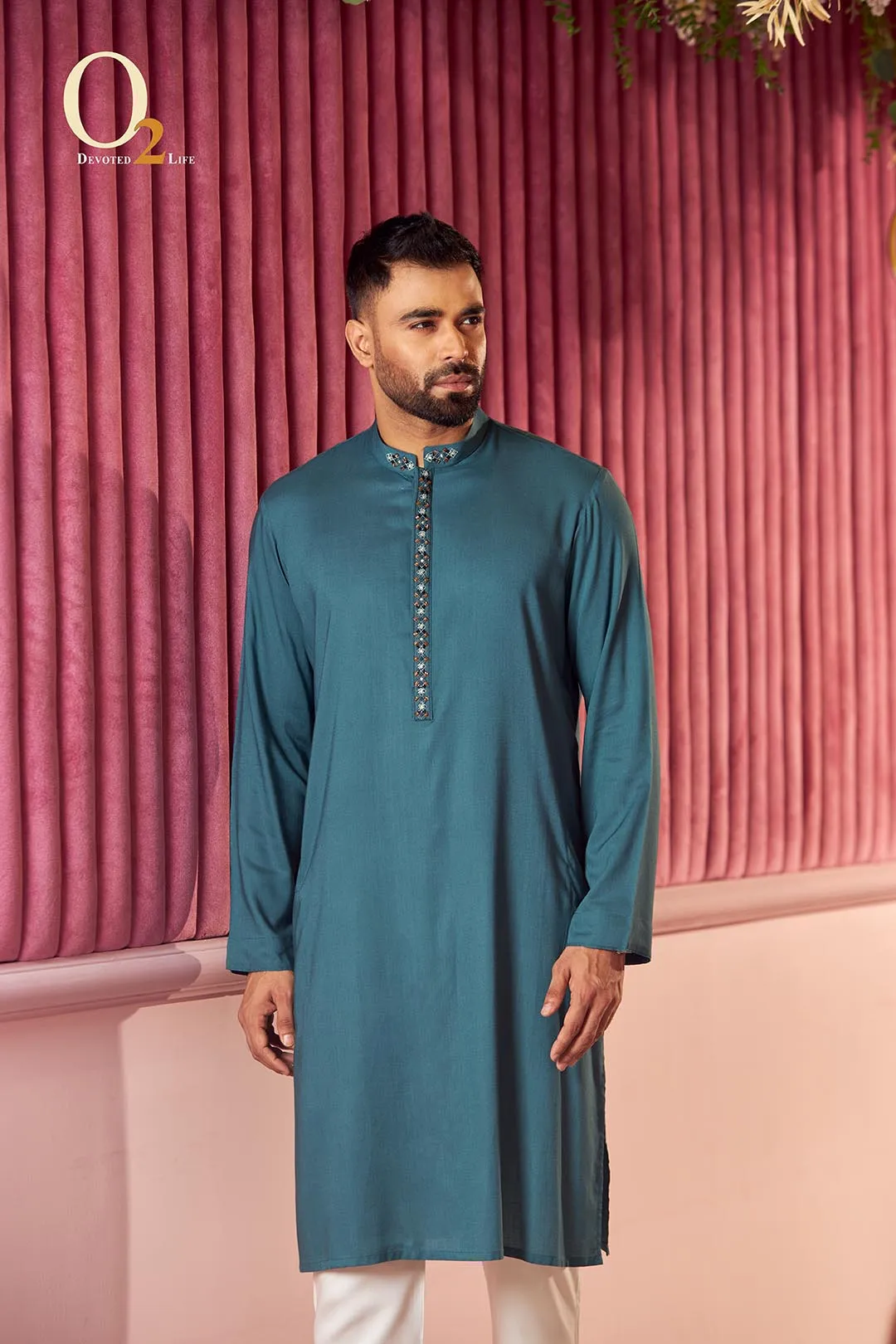 Green Zardozi Classic fit panjabi