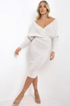 Grey Oversized Off The Shoulder Hailee V Deep Jumper Dress