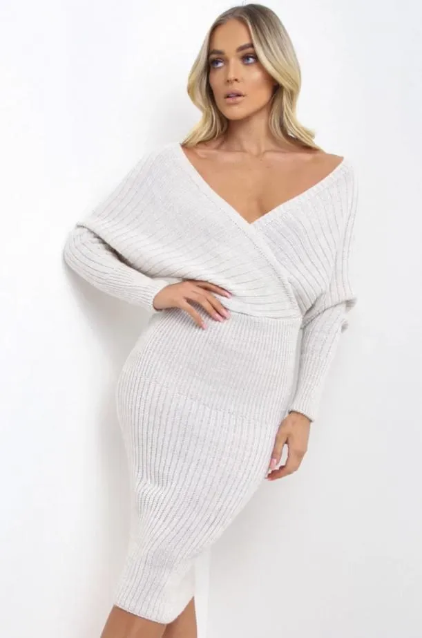 Grey Oversized Off The Shoulder Hailee V Deep Jumper Dress