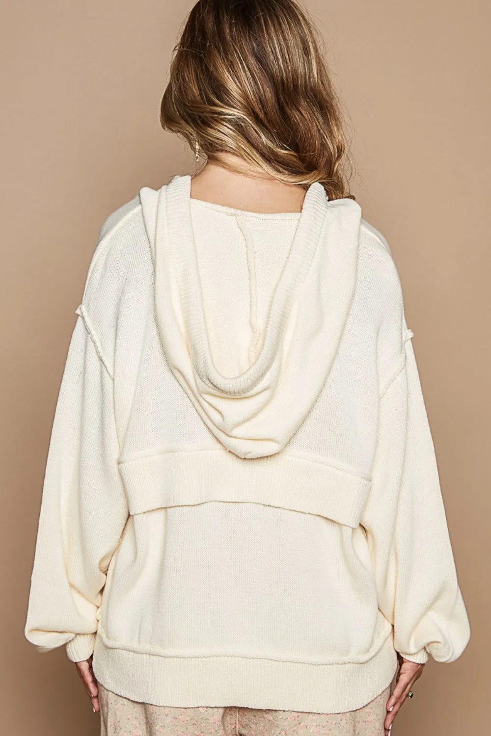 Half Zip Drop Shoulder Hooded Sweater