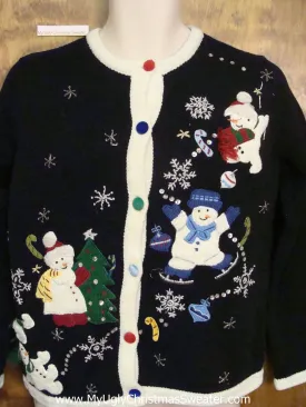 Ice Skating Snowman Ugly Festive Xmas Sweater