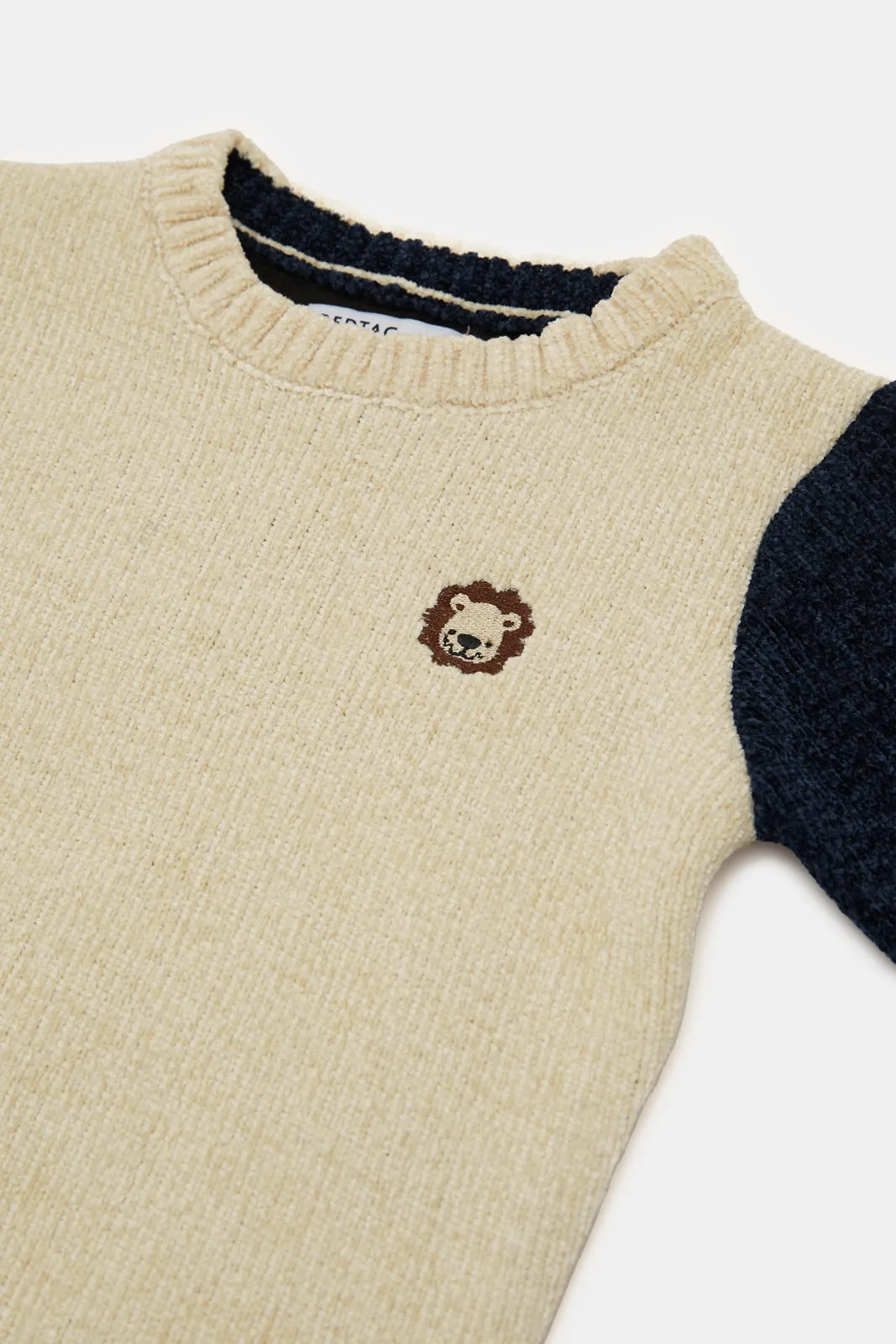 Infant Boys Beige Color Block Chenille Pullover