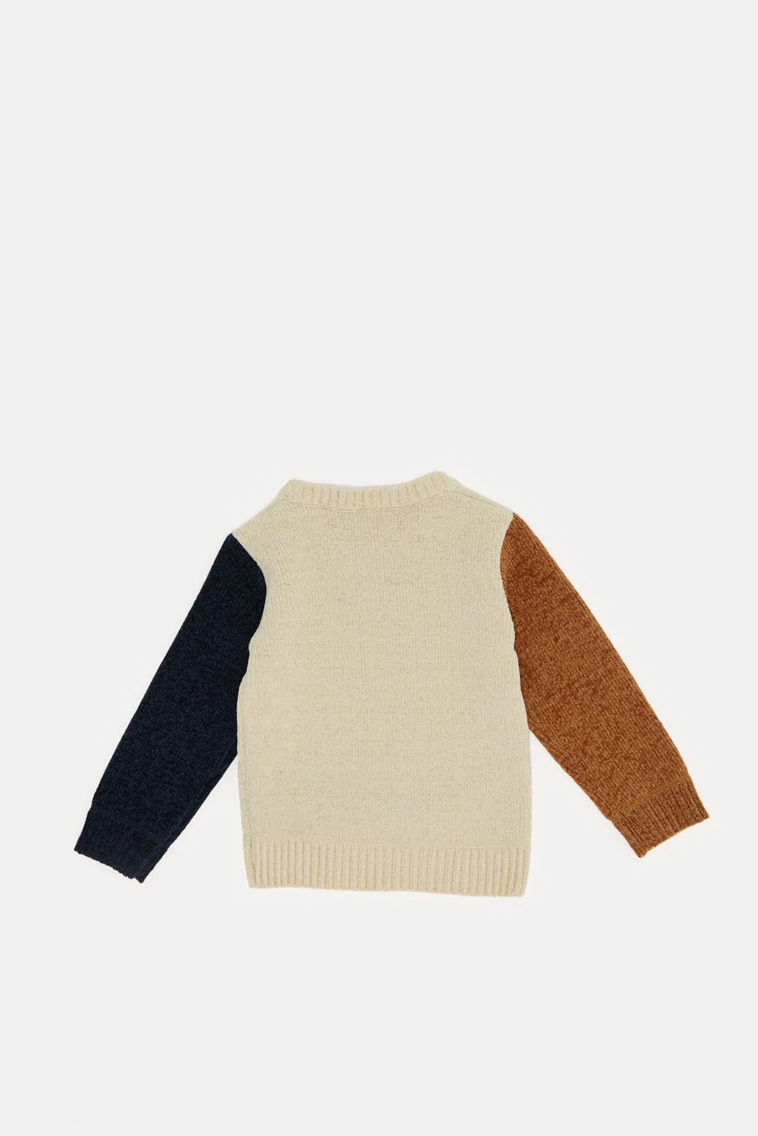 Infant Boys Beige Color Block Chenille Pullover