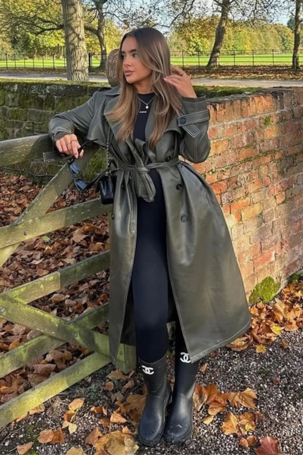 Jenny khaki faux leather trench coat