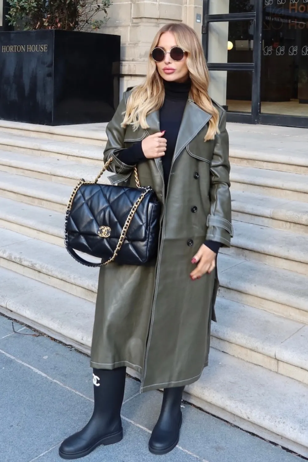 Jenny khaki faux leather trench coat