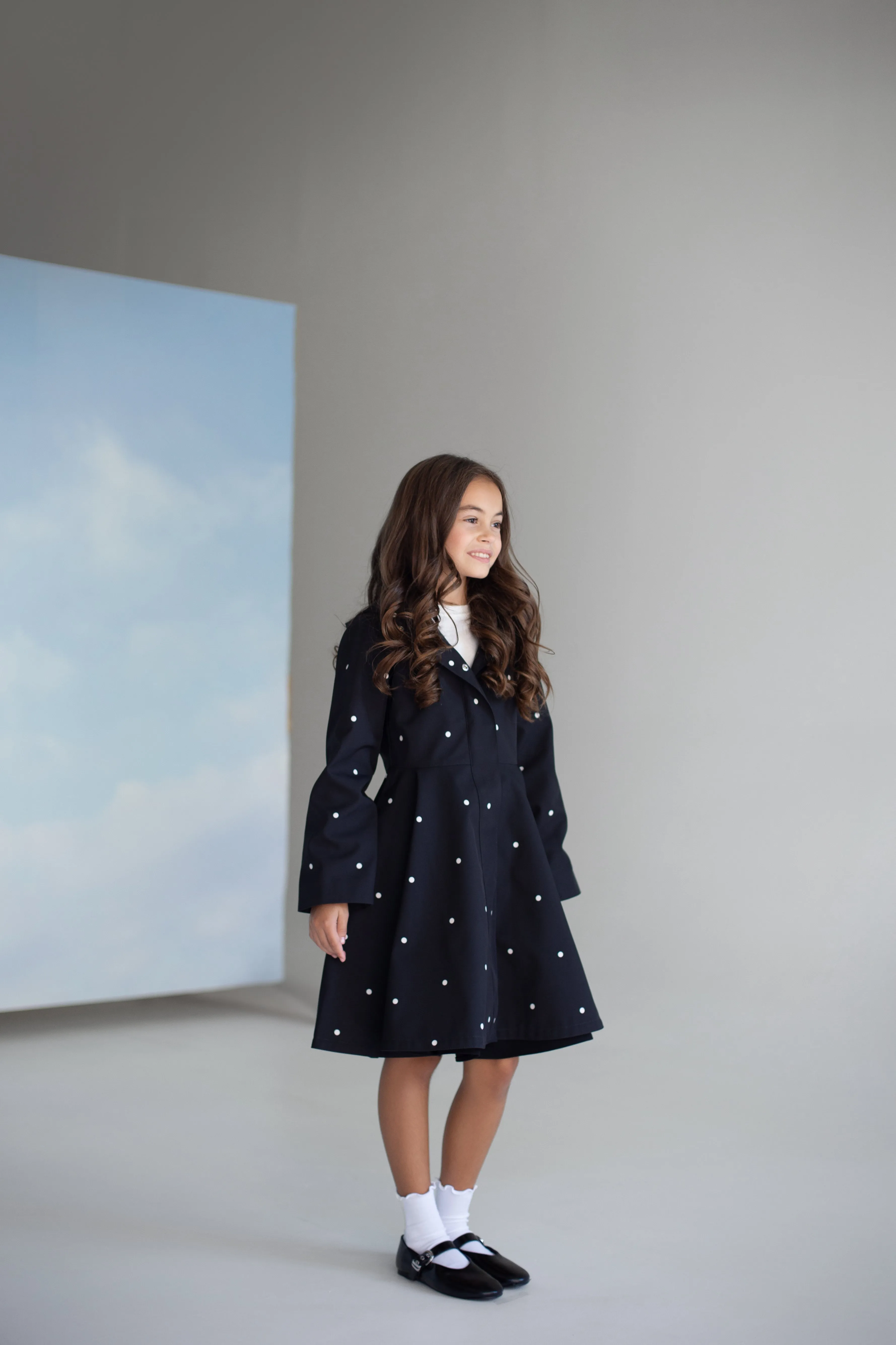 Kids' Coat Black Polka Dots