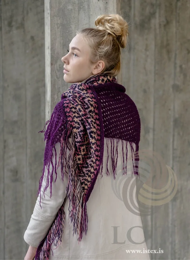 Kónn - Dark Purple Shawl with fringes Knitting Kit