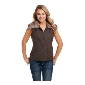 Ladies Full-Zip Vest with Faux Fur Collar