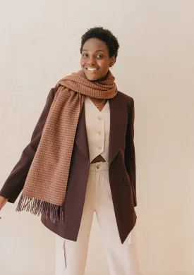 Lambswool Blanket Scarf in Coffee Textured Check