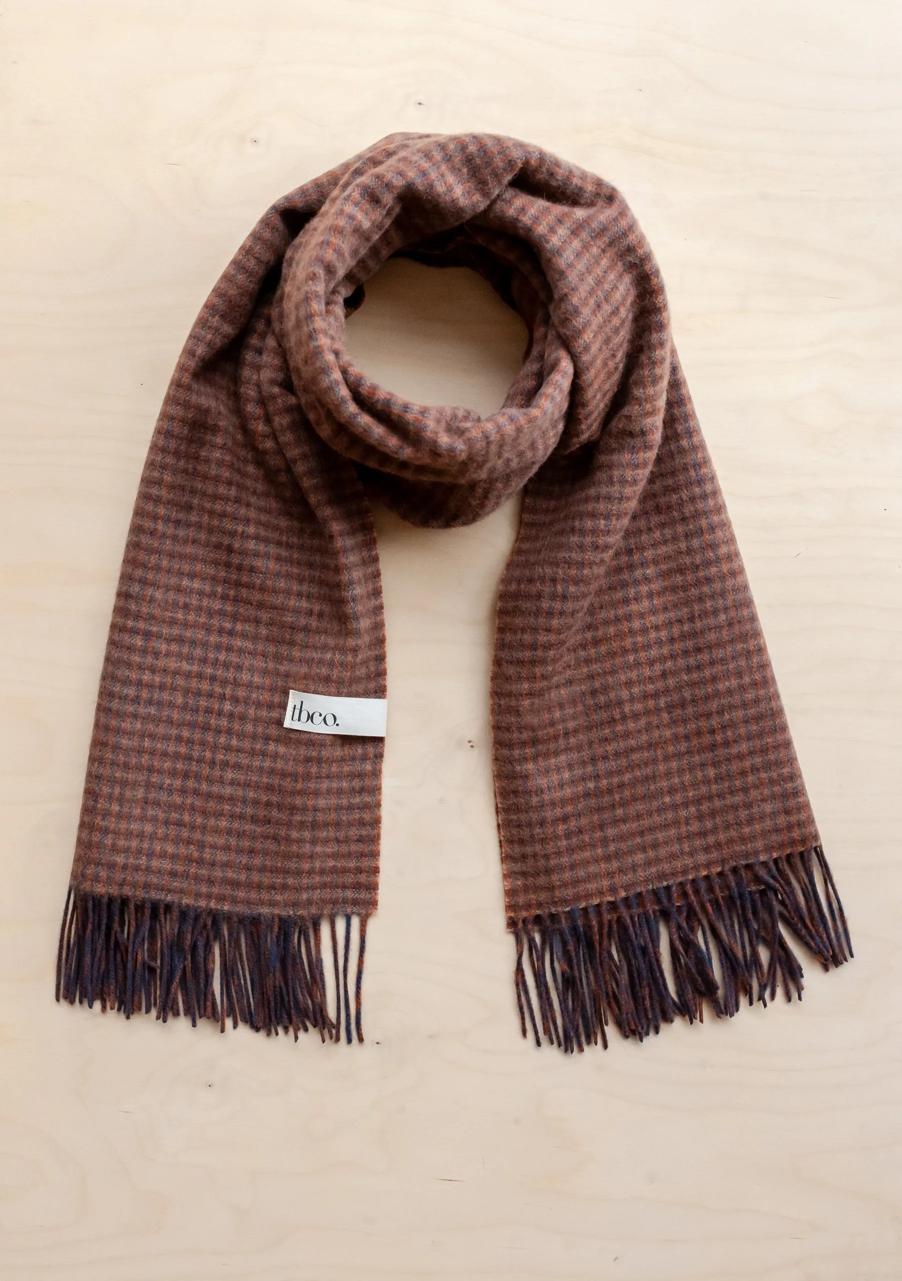 Lambswool Blanket Scarf in Coffee Textured Check