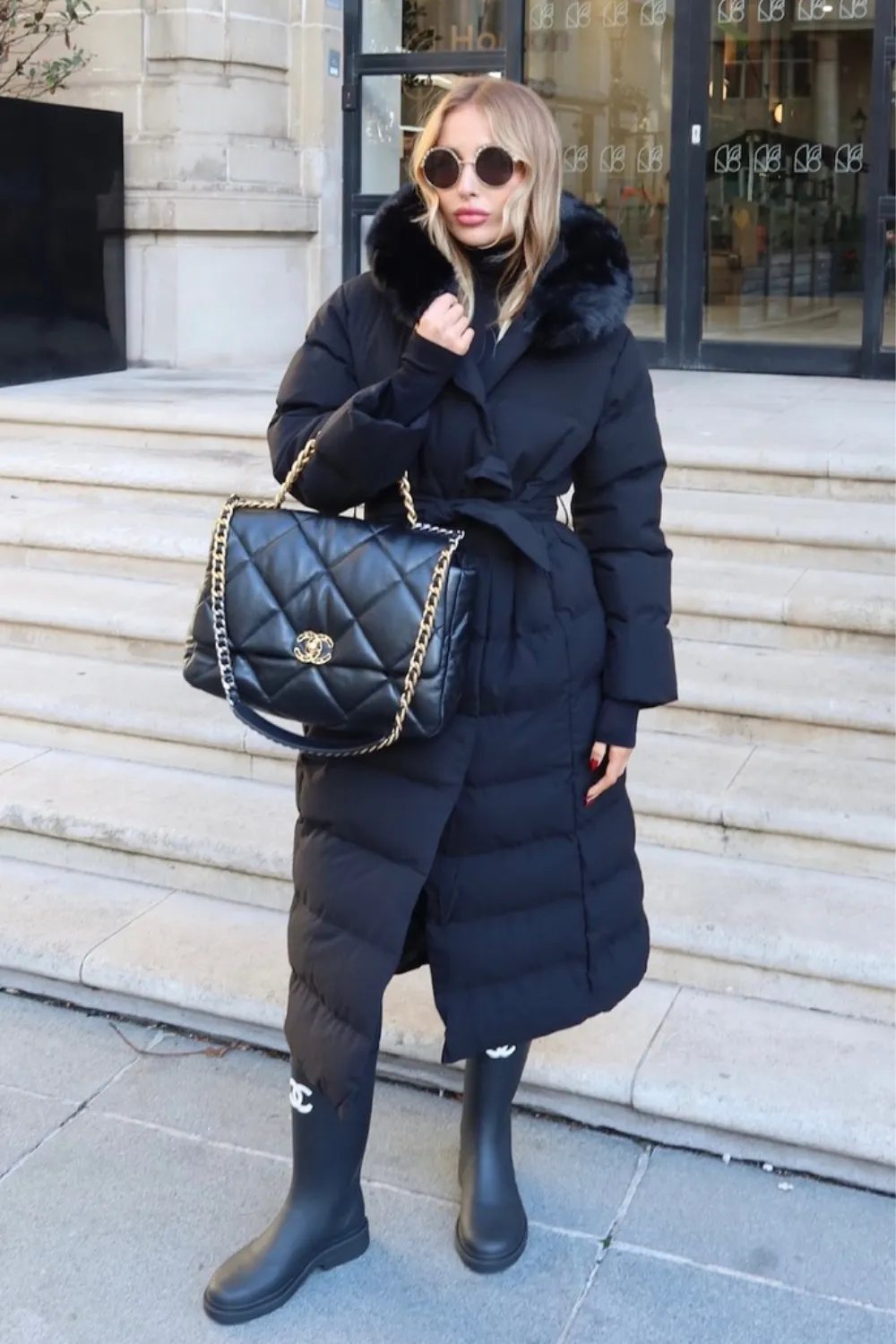 Laurena black long padded hooded puffer coat