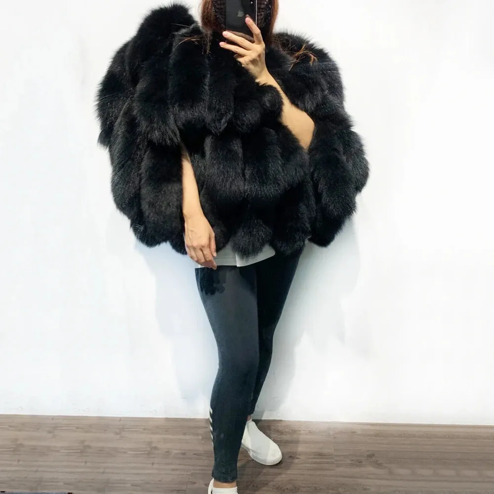 Luxury Women's Real Fox Fur Shoulder Shawl