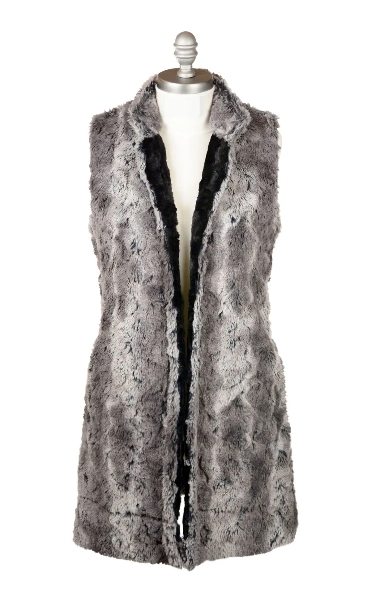 Mandarin Vest - Luxury Faux Fur in Seattle Sky with Cuddly Faux Fur