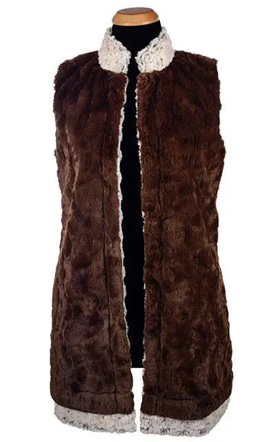 Mandarin Vest, Reversible less pockets - Rosebud Faux Fur Brown or Black (One Medium / One Large in Black Left!)