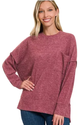 Melange Drop Shoulder Oversize Sweater Style 2504 in Burgundy