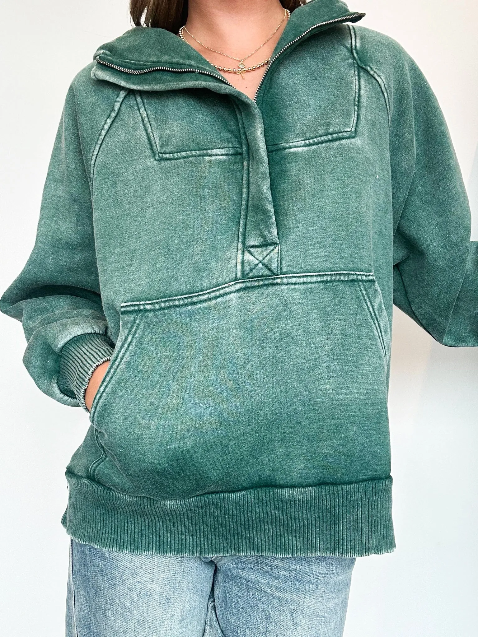 Mineral Wash Oversized Hoodie- Green